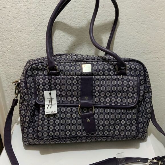 Nine & Company Nine West Purple Checkerboard duffle bag with 3 exterior pockets - Picture 4 of 13